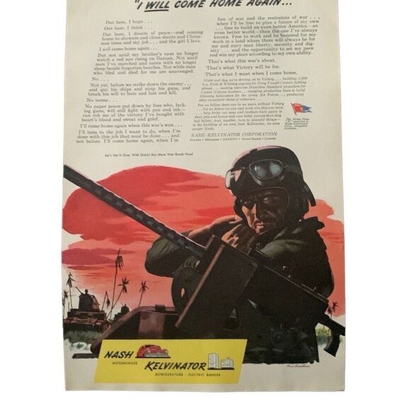 Vintage 1943 Nash Kelvinator Will Come Home Again Ad Advertisement - Picture 1 of 4